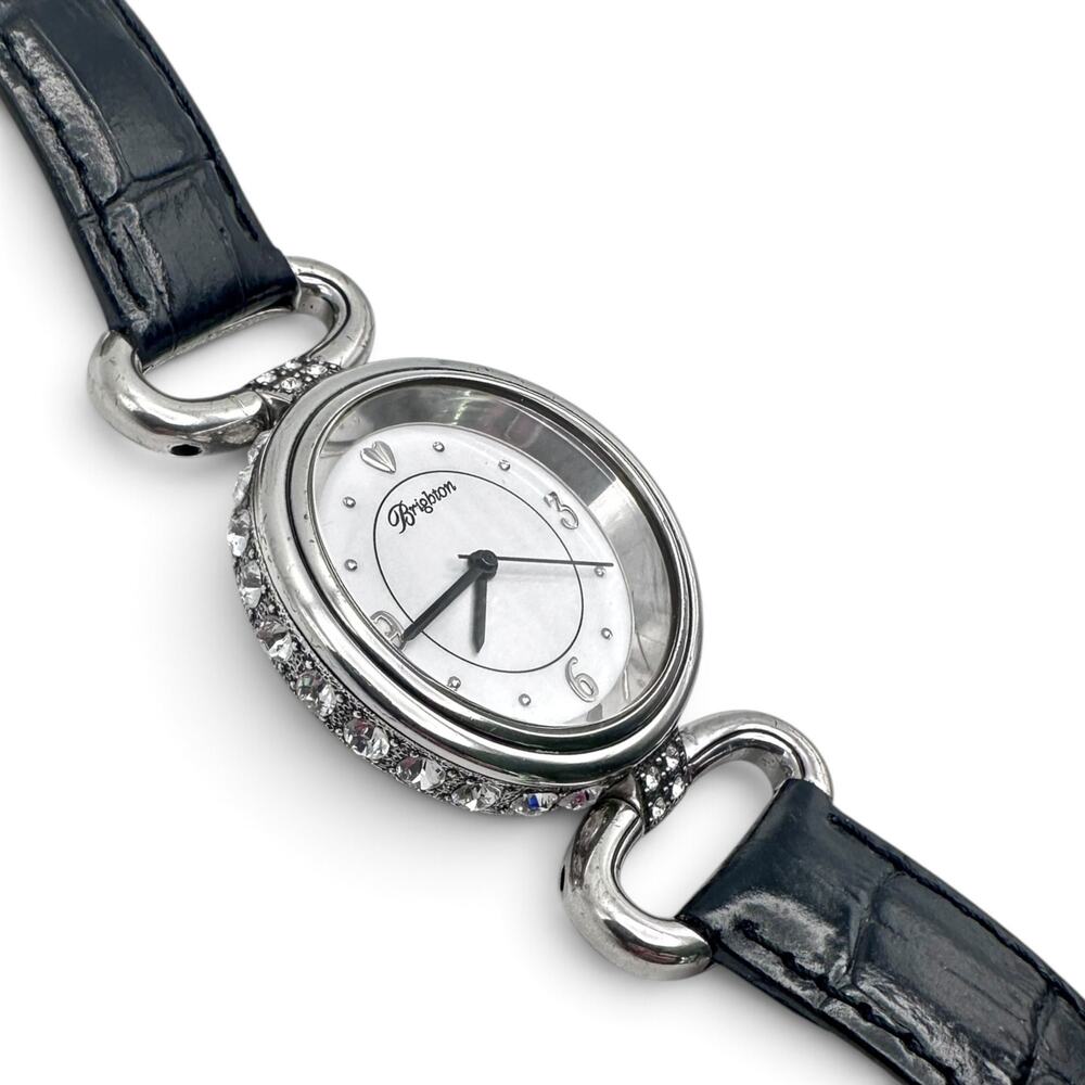 Brighton Cologne Black Leather Crystal Watch New Battery